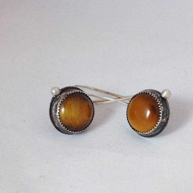Tigerauge Und Sterling Silber Bezel Set Ohrringe Tigerauge Und Sterling Silber Bezel Set Ohrringe von bebrio