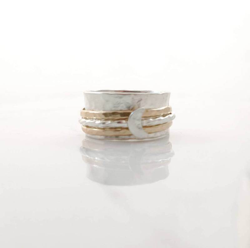 Mond Spinner Ring, Und Sterne Zappeln Astrologie Geschenk, Angst Gold Sterling Silber Figit Meditation Mond Spinner Ring, Und Sterne Zappeln Astrologie Geschenk, Angst Gold Sterling Silber Figit Meditation von beccasblues