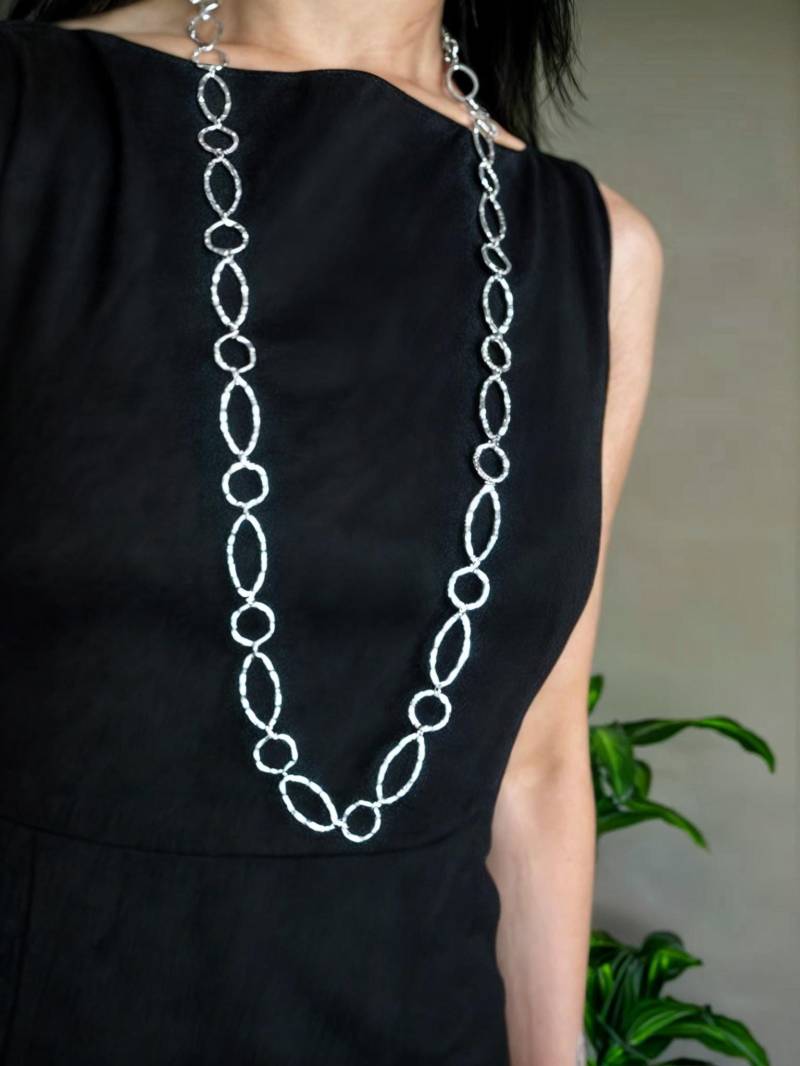 Super Lange Gliederkette - Sterling Silber Gehämmerte Gliederhalskette Super Lange Gliederkette - Sterling Silber Gehämmerte Gliederhalskette von becial