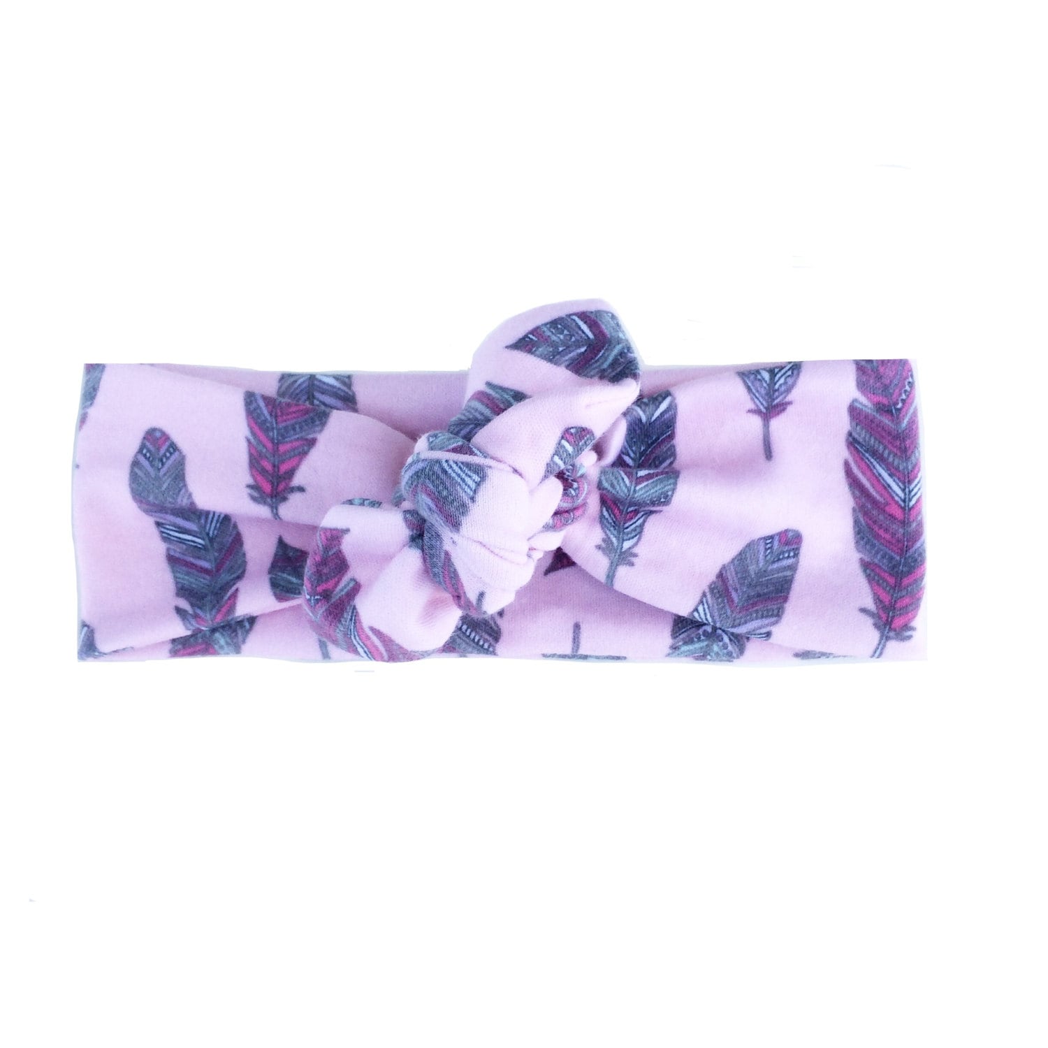 Federn Stirnband | Rosa Top Knoten Knot Jersey Strick Krawatte - Eine Größe Passt Am Besten von becrushbows
