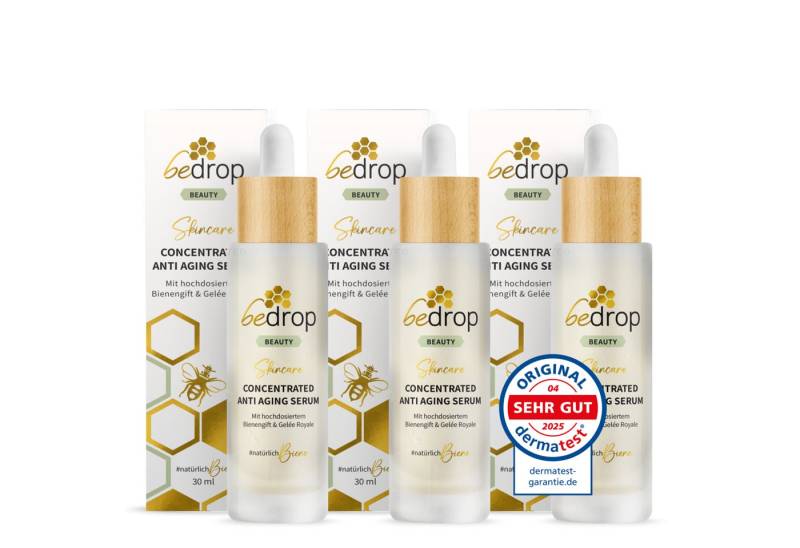 bedrop Anti-Falten-Serum CONCENTRATED ANTI AGING SERUM mit hochdosiertem Bienengift - 30ml Falten Creme für Gesicht I Straffende Creme mit Anti-Aging Effekt, 3-tlg., Reichhaltiges Gesichtsserum, einzigartig mit straffendem Bienengift von bedrop
