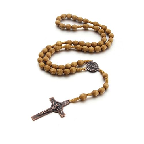 Rosenkranz Kette, Orthodoxes Kreuz, Rosenkranz Katholisch, Jesus Kette, Jesus Kreuz, Gebetskette, Rosary Necklace, Für Katholische Christen Religiöse Kommunion, Taufe, Messe, Bibel (Hellbraun) von beejune