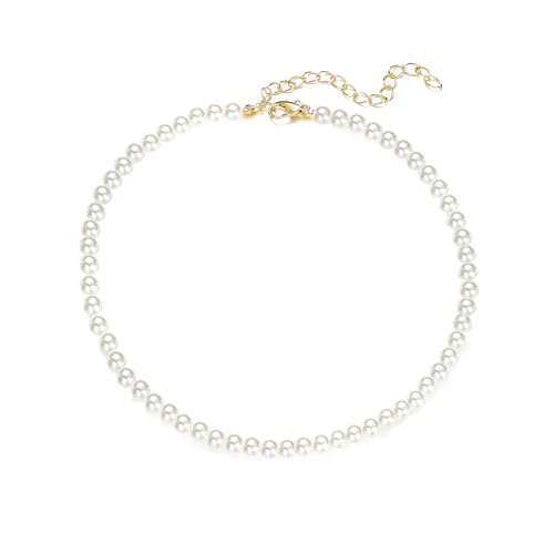 beejune Perlenkette Damen, Perlen Kette, Pearl Necklace Women, Moderne Perlenkette 6mm, Boho Imitation Perlenkette Simulierte, Für Männer Damen Frauen Und Mädchen Geschenke von beejune