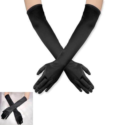 beejune Lange Schwarze Handschuhe, Elegant für Damen, Frauen, Mädchen - Halloween, Karneval, Fasching, Fest, Party, Kostüm (53cm) von beejune