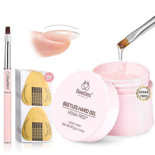 Beetles Builder Gel Rosa - 60g Hartgel für Nägel 9-in-1 zur Nagelverlängerung und Stärkung der Reparatur gebrochener Nägel mit flachem Pinsel 100 Stück Nagelformen UV-LED-Lampe gehärtet Salon Frauen von beetles Gel Polish
