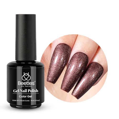 Beetles UV Gel Nagellack Schimmern Schokolade, 15 ml Glitzerfarbe Kastanie Braun Gel Nagellack, Geschenk für Nagelkunst DIY- Heimmaniküre Geschenk für Frauen von beetles Gel Polish