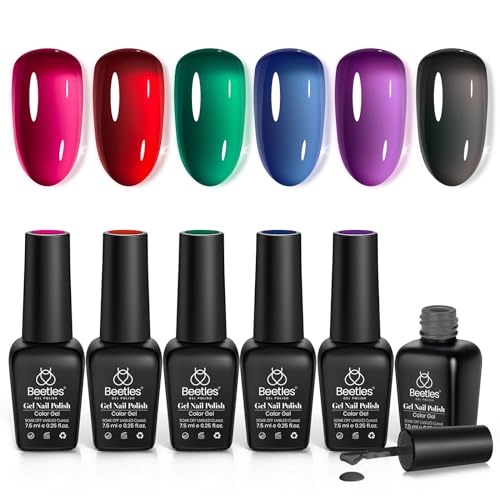 Beetles Gel 6 Farben Jelly, Rosa Rot Schwarz Blau Grün Lila Sheer Jelly Translucent Effect Nail Concealer Spring Summer Geschenk für Frauen von beetles Gel Polish