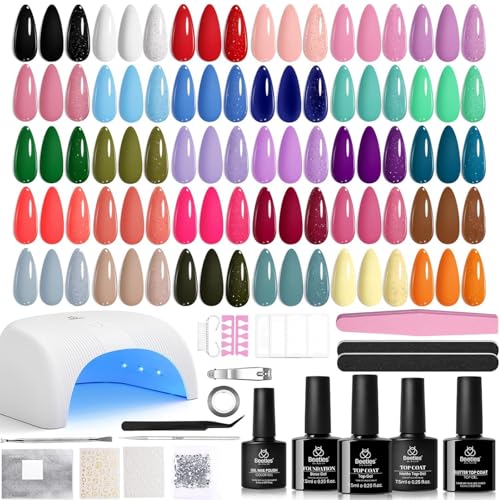 Beetles Gel-Nagellack-Set mit UV-Licht, 32 Farben Gel-Nagellack-Set 50-teiliges GeLack mit Basis und mattem und glänzendem Decklack Soak-Off-DIY-Kunst-Kit Maniküre-Geschenke für Mädchen für Frauen von beetles Gel Polish