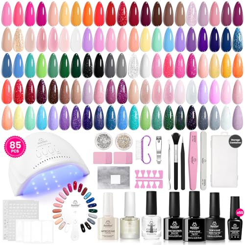 Beetles Gel-Nagellack Set mit UV-Licht – 85Pcs Seasonal Symphony Gel-Nagellack 55 Farben mit Diamant-Dekorationen und Nailart-Aufklebern UV-Lampen-Härtung für DIY-Maniküre zu Hause langanhaltend von beetles Gel Polish