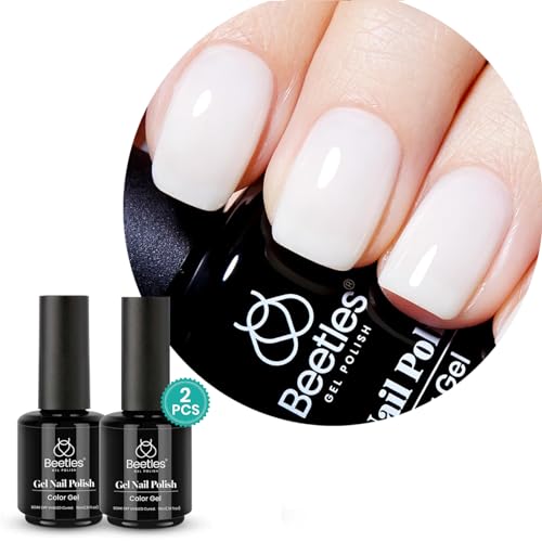 Beetles UV Gel Nagellack DIY - 15 ml Milchig Weiß Gel Nagellack 2PCS LED Nail Lamp Gel Nail Polish Ablösbarer Gel Nagellack Maniküre Gelee Nageldesign Geschenk für Frauen Anfänger Nail Art von beetles Gel Polish