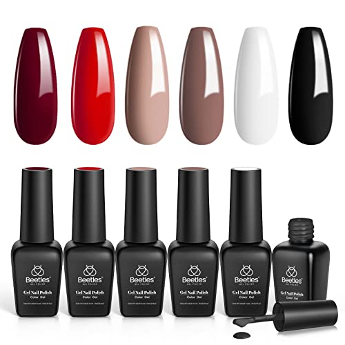 Beetles Gel Nail Polish Set, Black White Red Gel Polish Soak Off Nail Lamp Gel Nail Kit Fall Winter Brown Nail Gel Polish Nail Manicure Kit DIY at Home Gifts for Women von beetles Gel Polish