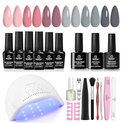 Beetles Gelnägel Starterset Mit Uv-Licht 48 W Led-Nagellampe, 6 Farben Nude Grau Rosa Nägel Selber Machen Maniküre Soak-Off-Led Salon Diy Heimgeschenk Für Mädchen von beetles Gel Polish