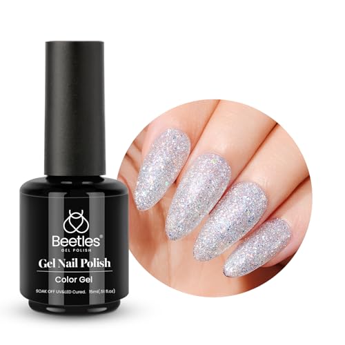 Beetles UV Gel Nagellack Glitzer Silber, 15 ml Gel Nail Polish Glitzerfarbe Platin-Silber Geschenk für Nagelkunst DIY- Heimmaniküre Geschenk für Frauen von beetles Gel Polish