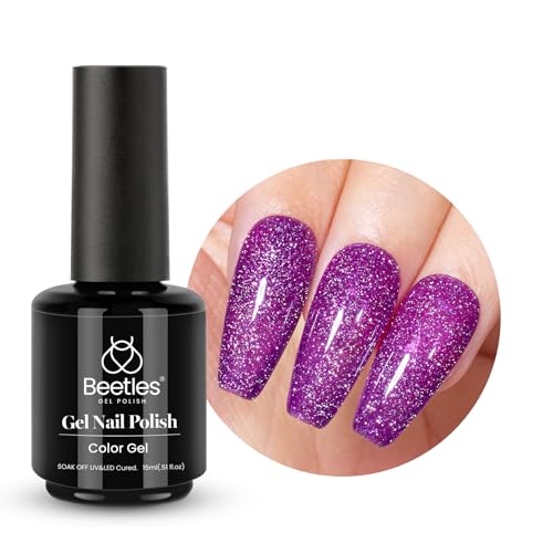 Beetles UV Gel Nagellack Glitzer Violetter Blitz, 15 ml Glitzerfarbe Traubenviolett Gel Nagellack, Geschenk für Nagelkunst DIY- Heimmaniküre Geschenk für Frauen von beetles Gel Polish