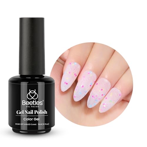 Beetles UV Gel Nagellack Glitzer rosa Glitzer, 15 ml Glitzerfarbe Konfetti glitzert Gel Polish Geschenk für Nagelkunst DIY- Heimmaniküre Gellack Geschenk für Frauen von beetles Gel Polish