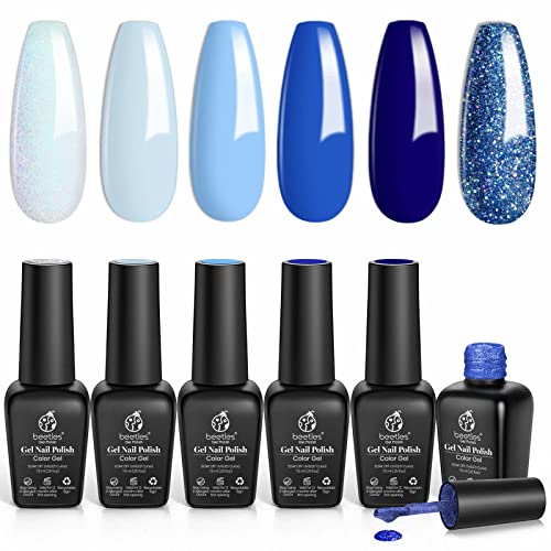 Beetles UV Gel Nagellack Set - 6 Farben Blau Marinefarbener Nagellack Aquarius Holy Water Collection DIY Gel Polish Nail Kit Modische Glitzerfarben Geschenk für Frauen Anfänger Nail Art von beetles Gel Polish