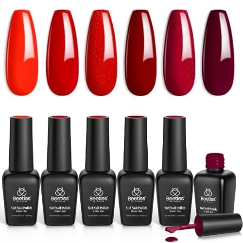 Beetles Rot UV Gel Nagellack Set - 6 Farben Glitzer Rot Dunkel DIY Gel Polish Nail Nageldesign Sets LED Lampe Trocken Nagelgel für Frauen Anfänger Nail Art 7.5ml von beetles Gel Polish