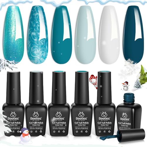 Beetles UV Gel Nagellack Set - 6 Farben Schnelltrocknend Glitzer Meerjungfrau Schätze Preußisch Sexy Blaues LED Nail Lamp Glitzer Gel Polish Nail Kit Langanhaltender für Anfänger Nail Art DIY von beetles Gel Polish