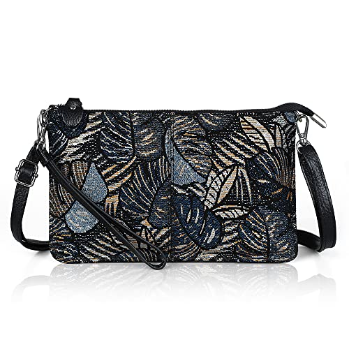 Befen Clutch-Geldbörse aus Leder, mit Umschlag, für Damen, Blue Leaves von befen