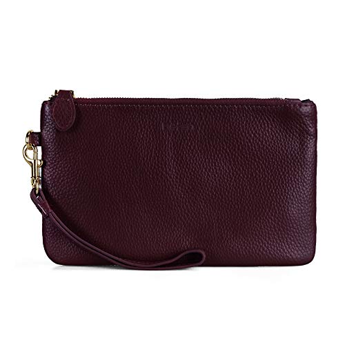 Damen-Clutch aus 100 % echtem Leder, klein. Befen Damen-Geldbörse aus echtem Leder, mit abnehmbarer Handgelenkschlaufe und Reißverschluss für Abend, Urlaub, passend für Phone 8 Plus oder Handy unter 16,5 cm von befen