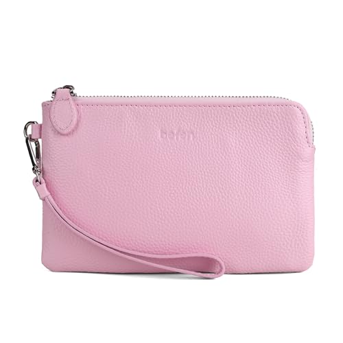 befen Clutch aus echtem Leder, kleine Geldbörse für Damen, mit Handgelenkschlaufe, Macaron Blush Pink, Westlich von befen