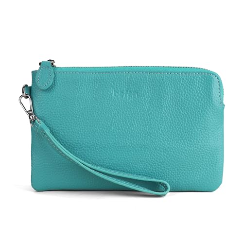 befen Clutch aus echtem Leder, kleine Geldbörse für Damen, Handy-Geldbörse für Damen, mit Handgelenkschlaufe, türkis, Retro von befen