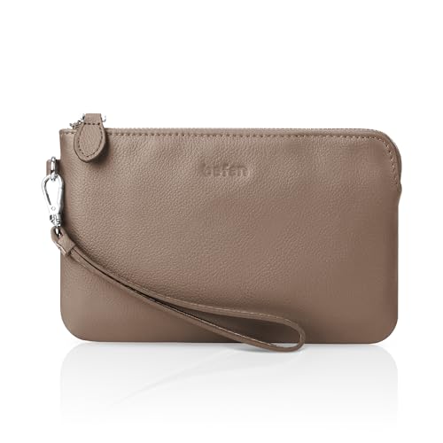 befen Damen-Clutch aus echtem Leder, schmaler Eckreißverschluss, silberfarbener Reißverschluss, A01 Taupe Brown von befen