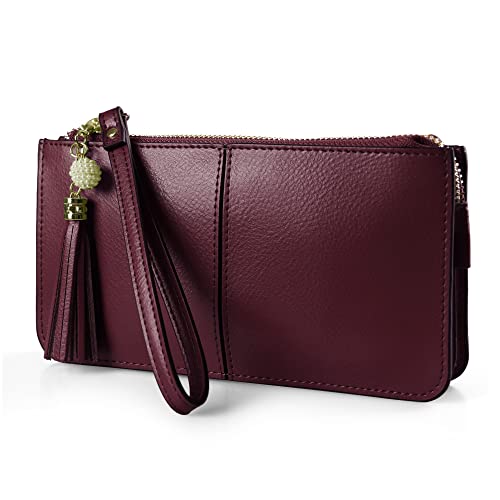 befen Handgelenktasche Damen, Echtes Leder Kleine Tasche mit Handschlaufe und Kartenfächern für Weihnachten Phone 8 Plus, Weinrot von befen