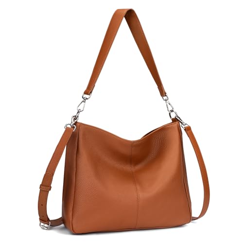 befen Damen Handtasche Echtleder Henkeltasche Shopper Tasche, Weiches Hobo Umhängetasche Schultertasche Frauen Mittelgroße mit 2 Schultergurten - Einfache Klassische Elegante, Braun von befen
