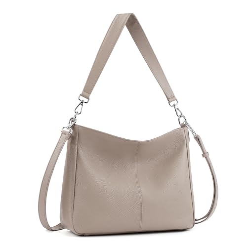 befen Damen Handtasche Echtleder Henkeltasche Shopper Tasche, Weiches Hobo Umhängetasche Schultertasche Frauen Mittelgroße mit 2 Schultergurten - Einfache Klassische Elegante, Grau von befen