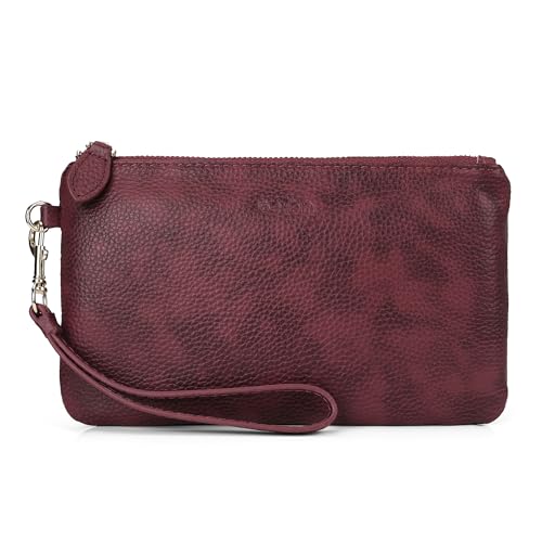 befen Damen-Leder-Handgelenk-Clutch, Handy-Geldbörse, Lammfell, gesteppt, Damen-Crossbody-Handtaschen mit Handgelenkschlaufe und Schultergurt, Weinrot im Vintage-Stil von befen