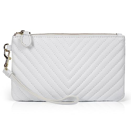 befen Damen-Leder-Handgelenk-Clutch, Handy-Geldbörse, Lammfell, gesteppt, Damen-Crossbody-Handtaschen mit Handgelenkschlaufe und Schultergurt, weiß von befen