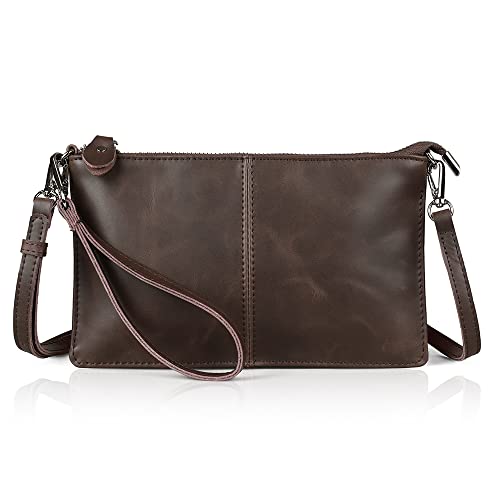 befen Damen Umhängetasche, Echt Leder Handtasche Damen Klein mit Reißverschluss und Schultergurt Damen Portemonnaie für Weihnachten, Klein Handtasche Damen mit Handgelenkschlaufe, Mokkabraun von befen
