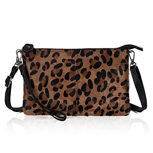 befen Damen Umhängetasche, Echtleder Handtasche Damen Klein mit Reißverschluss und Schultergurt Damen Portemonnaie für Weihnachten, Leopardenfarbe von befen