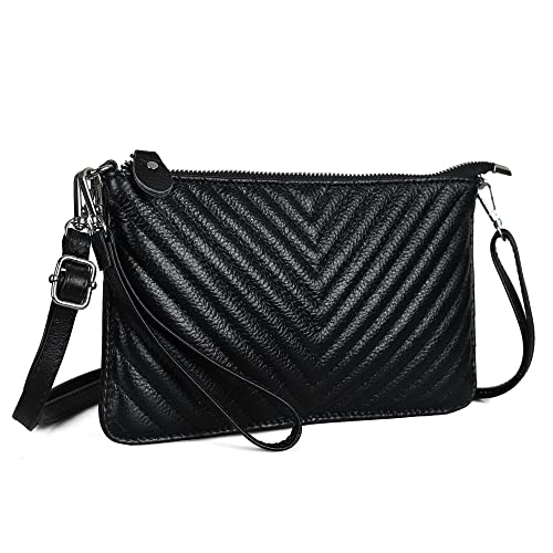 befen Echtleder Damen Umhängetasche Klein Clutch RFID-Blockierung Handtasche Damen Leder Crossbody Bag mit Reißverschluss und Schultergurt & Handgelenkband,Schwarz von befen