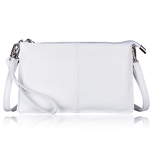 befen Echtleder Damen Umhängetasche Klein Clutch RFID-Blockierung Handtasche Damen Leder Crossbody Bag mit Reißverschluss und Schultergurt & Handgelenkband,Weiß von befen