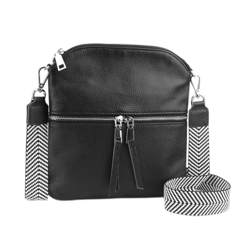 befen Echtes Leder Medium Dome Crossbody Tasche Geldbörsen für Frauen Crossbody Taschen mit verstellbarem Riemen, Schwarz von befen