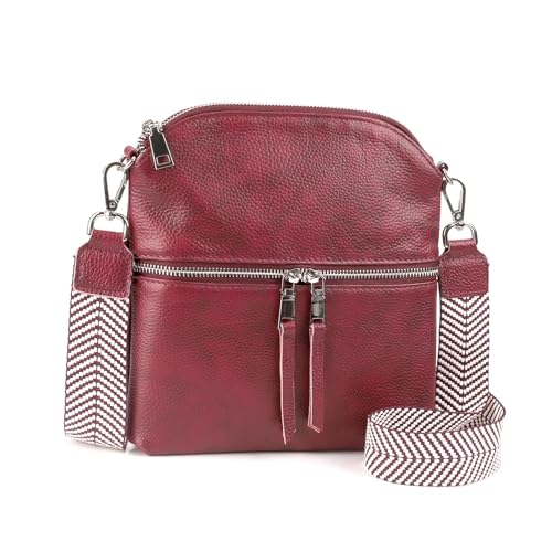 befen Echtes Leder Medium Dome Crossbody Tasche Geldbörsen für Frauen Crossbody Taschen mit verstellbarem Riemen, Weinrot von befen