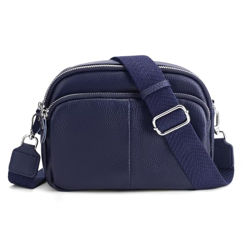 befen Echtes Leder Mittelgroß Kamera Umhängetasche Damen, Handy Umhängetasche Crossbody Bag Damen Handytasche zum Umhängen, Kleine Moderne Tasche Damen mit Kreditkartenfächern Mittelgroß Marineblau von befen