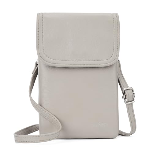 befen Echtleder Handytasche zum Umhängen, Handy Umhängetasche Damen Klein, Handtasche mit Geldbörse zum Umhängen Leder, Crossbody Bag Damen mit Verstellbarer Riemen und Schlüsselanhänger, Hellgrau von befen