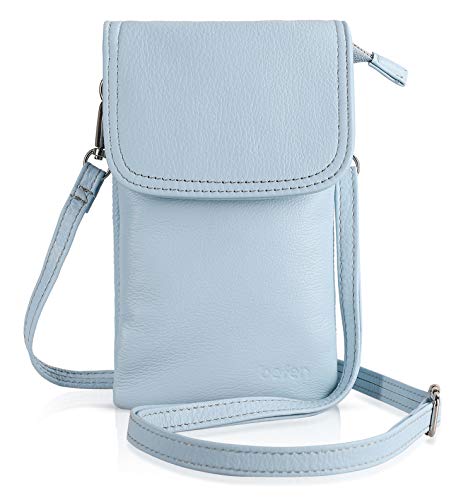 befen Echtleder Damen Umhängetasche Handtaschen, Kleine Handy Umhängetasche für Damen mit langem Gurt und Schlüsselring passend für Phone 8 Plus oder Handy mit einer Länge von max 16,5 cm von befen
