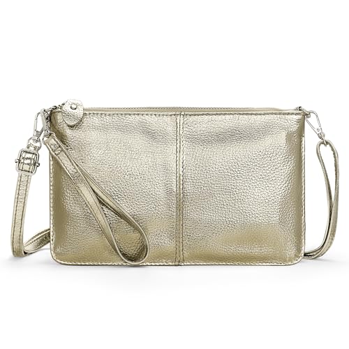 befen Echtleder Damen Umhängetasche Klein Clutch RFID-Blockierung Handtasche Damen Leder Crossbody Bag mit Reißverschluss und Schultergurt & Handgelenkband,Gold von befen