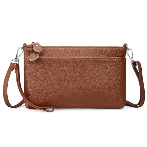 befen Echtleder Handtasche Damen Klein Clutch RFID-Blockierung Umhängetasche Leder Crossbody Bag Damen mit Handgelenkband & Verstellbar Schultergurt, Dunkelbraun von befen