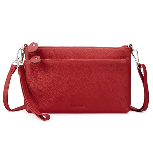 befen Echtleder Handtasche Damen Klein Clutch RFID-Blockierung Umhängetasche Leder Crossbody Bag Damen mit Handgelenkband & Verstellbar Schultergurt, Rot von befen