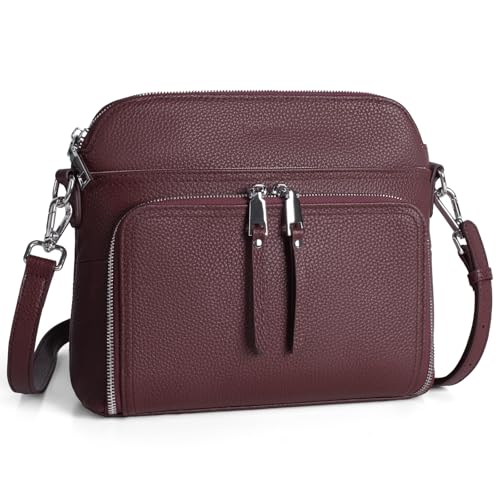 befen Echtleder Handtasche Damen Kleine Umhängetasche RFID-Blockierung Leder Crossbody Bag mit Verstellbar Abnehmbar Schultergurt Burgunderrot von befen