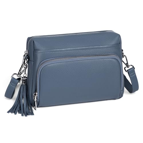 befen Echtleder Handtasche Damen Umhängetasche Kleine, Crossbody Bag Leder RFID-Blockierung Handytasche zum Umhängen, Schultertasche Damen mit Integrierter Brieftasche, Hellblau von befen
