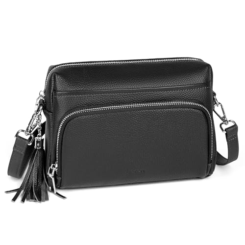 befen Echtleder Umhängetasche Damen Handtasche, Crossbody Bag Leder RFID-Blockierung Handytasche zum Umhängen, Schultertasche Damen mit Integrierter Brieftasche, Schwarz von befen