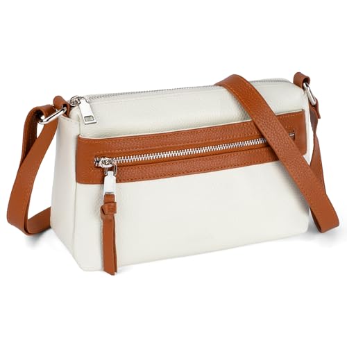 befen Echtleder Handtasche Damen Mittelgroß, Crossbody Bag Leder RFID-Blockierung Handytasche zum Umhängen, Moderne Kleine Umhängetasche Damen mit Verstellbar Schultergurt, Beige Braun von befen