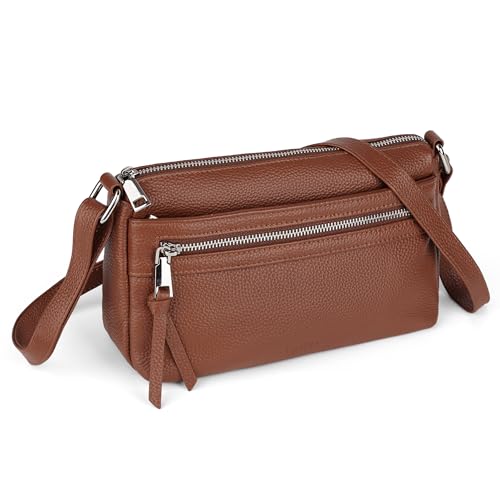 befen Echtleder Handtasche Damen Mittelgroß, Crossbody Bag Leder RFID-Blockierung Handytasche zum Umhängen, Moderne Kleine Umhängetasche Damen mit Verstellbar Schultergurt, Braun von befen