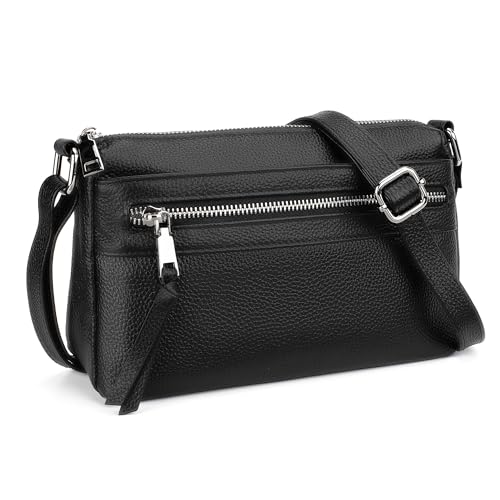 befen Echtleder Handtasche Damen Mittelgroß, Crossbody Bag Leder RFID-Blockierung Handytasche zum Umhängen, Moderne Kleine Umhängetasche Damen mit Verstellbar Schultergurt, Schwarz von befen